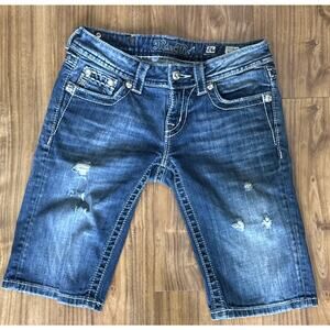 Miss Me Bermuda Jean Embroidered Shorts Womens Sz 26 Medium Wash Denim